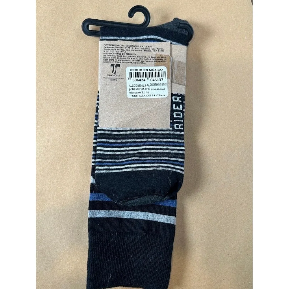 Riders by Lee Men Black Blue Grey Striped Crew Socks Cotton Blend 1 Pair New NWT